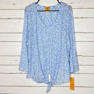 💙 Ruby Rd. Bali Blue Tie-Front V-Neck Top 💙